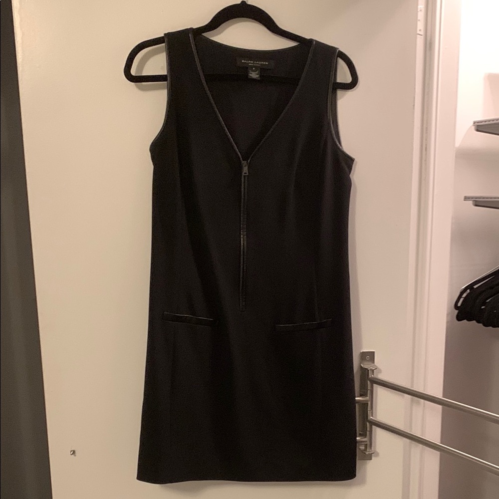 Elegant Black Sleeveless Dress With Leather Trim